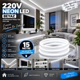 Borsan 15 Metre 6500K Beyaz Neon LED 220V Tak Çalıştır IP65 Ultra Parlak Esnek Hortum LED Iç Dış Mekan Dekoratif AYDINLATMA15