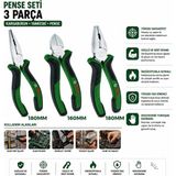 Bosch-1 600 A02 C0S Pense Seti 3 Adet 60 ± Kesme Sertlik 531 7" Pense - 6" Yan Keski - 7" Kargaburnu
