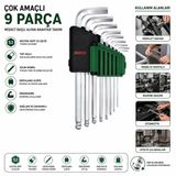 BOSCH-1 600 A03 2V1 Alyan Anahtar Takımı 9 Adet 527 Krom Uzun Allen Düz - 6'li Paket
