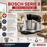Bosch 1800 W Serie 8 Mutfak Makinesi, Entegre Tartısı Sayesinde Doğrudan Kase Içinde, 6 Lt Mutfak Şefi - Inox