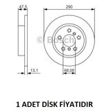 Bosch Arka Fren Disk Qashqai 2 J11 Kadjar Megane 4 432064EA0A Bosch 0986479D17 1 Adet