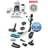 Bosch BCS71HYG1 2'si 1 Arada Islak ve Kuru Temizlik, Çift Batarya 10 Yıl Motor Garantisi + Bosch Multitalent 3 Mutfak Robotu - Beyaz
