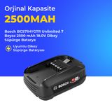 Bosch BCS71HYGTR Unlimited 7 Beyaz 2500 mAh 18.0V Dikey Süpürge Batarya Siyah UMBBOSCHBCS28A0
