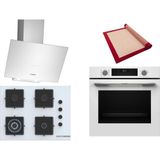 Bosch Beyaz 3 Lü Ankastre Set 351 ( HUA717BV0T - POH7C2P30O - DWK64PJ20T ) 67CM Wok Bek Ocak - Buhar Destekli Fırın - Pişirme Matı ile Birlikte