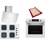 Bosch Beyaz 3 Lü Ankastre Set 355 ( HUA736EV0T - POH7C2P30O - DWK64PJ20T ) 67CM Wok Bek Ocak - Buhar Destekli Fırın - Pişirme Matı ile Birlikte
