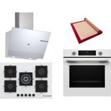 Bosch Beyaz 3 Lü Ankastre Set 363 ( HUA717BV0T - PNQ7B2P30O - DWK67PJ20T ) 75CM Wok Bek Ocak - Buhar Destekli - Pişirme Matı ile