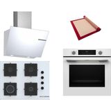 Bosch Beyaz 3 Lü Ankastre Set 375 ( HUA717BV0T - POP7C2P30O - DWK66PJ20T ) 67CM Ocak - Buhar Destekli - Pişirme Matı ile