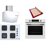 Bosch Beyaz 3 Lü Ankastre Set 423 ( HUA717BV0T - POH7C2P30O - DWK66PJ20T ) 67CM Wok Bek Ocak - Buhar Destekli Fırın - Pişirme Matı ile