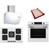 Bosch Beyaz 3 Lü Ankastre Set 435 ( HUA717BV0T - PNQ7B2P30O - DWK66PJ20T ) 75CM Wok Bek Ocak - Buhar Destekli - Pişirme Matı ile