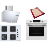 Bosch Beyaz 3 Lü Ankastre Set 459 ( HUA717BV0T - POH7C2P30O - DWK67PJ20T ) 67CM Wok Bek Ocak - Buhar Destekli Fırın - Pişirme Matı ile