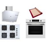 Bosch Beyaz 3 Lü Ankastre Set 463 ( HUA736EV0T - POH7C2P30O - DWK67PJ20T ) 67CM Wok Bek Ocak - Buhar Destekli Fırın - Pişirme Matı ile