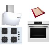 Bosch Beyaz 3 Lü Ankastre Set 565 ( HJG852YW0T - POP7C2P31O - DWK66PJ20T ) 67CM Ocak - 3D Fry Hava ile Kızartma - Pişirme Matı ile