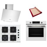 Bosch Beyaz 3 Lü Ankastre Set 591( HUA717BV0T - POP6C2P31O - DWK64PJ20T ) - Buhar Destekli - Silikon Yanmaz Yapışmaz Pişirme Matı ile Birlikte