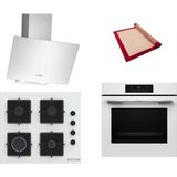 Bosch Beyaz 3 Lü Ankastre Set 593 ( HJG852YW0T - POP6C2P31O - DWK64PJ20T ) - 3D Fry Hava ile Kızartma - Silikon Yanmaz Yapışmaz Pişirme Matı ile Birlikte