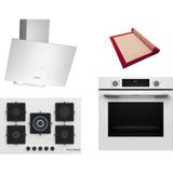 Bosch Beyaz 3 Lü Ankastre Set 594 ( HUA717BV0T - PNQ7B2P31O - DWK64PJ20T ) 75CM Wok Bek Ocak - Buhar Destekli - Pişirme Matı ile