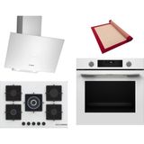 Bosch Beyaz 3 Lü Ankastre Set 595 ( HUA736EV0T - PNQ7B2P31O - DWK64PJ20T ) 75CM Wok Bek Ocak - Buhar Destekli - Pişirme Matı ile