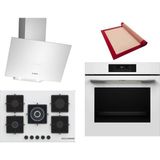 Bosch Beyaz 3 Lü Ankastre Set 596 ( HJG852YW0T - PNQ7B2P31O - DWK64PJ20T ) 75CM Wok Bek Ocak - 3D Fry Hava ile Kızartma - Silikon Yanmaz Yapışmaz Pişirme Matı ile Birlikte