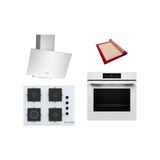 Bosch Beyaz 3 Lü Ankastre Set 599 ( HJG852YW0T - POP7C2P31O - DWK64PJ20T ) 67CM Ocak - 3D Fry Hava ile Kızartma - Pişirme Matı ile
