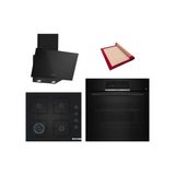 Bosch Black 3 Lü Ankastre Set 622 ( HBJ559EB6T - POP6C6P31O - DWK63PJ60T ) - 3D Fry Tepsili - Pişirme Matı ile