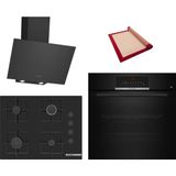 Bosch Black 3 Lü Ankastre Set 623 ( HBJ559EB6T - POP7C6P31O - DWK64PJ60T ) - 3D Fry Tepsili - 67CM Ocak - Pişirme Matı ile