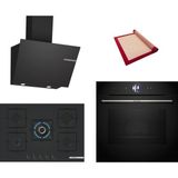 Bosch Black Deluxe 3 Lü Ankastre Set 607 ( HBG7764B1- PNQ7B6P31O - DWK66PJ60T ) - 4d Hot Air - 3D Fry - 75CM Wok Bek