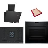 Bosch Black Deluxe 3 Lü Ankastre Set 610 (HRG232EB3 - PNQ7B6P31O - DWK66PJ60T) - Buharlı - 3D Fry - 75CM Wok Bek