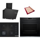Bosch Black Deluxe 3 Lü Ankastre Set 611 ( HRG232EB3 - POH7C6P31O - DWK66PJ60T ) - Buharlı - 3D Fry - 67CM Wok Bek