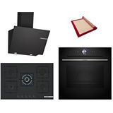Bosch Black Deluxe 3 Lü Ankastre Set 616 ( Hrg7361b1 - Pnq7b6p31o - Dwk66pj60t ) - Buharlı - 4d Hot Air - 3d Fry - 75cm Wok Bek Siyah