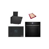Bosch Black Deluxe 3 Lü Ankastre Set 616 ( HRG7361B1 - PNQ7B6P31O - DWK66PJ60T ) - Buharlı - 4d Hot Air - 3D Fry - 75CM Wok Bek