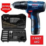 Bosch Çift Akülü Darbeli Matkap Şarjlı Matkap Akülü Vidalama + Matkap Ucu Vidalama Ucu Lokma Ucu Panç Seti
