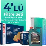 Bosch Citroen Berlingo 1.6 Blue HDi Dizel Castrol Motor Yağlı 2015-2018 4'lü Filtre Bakım Seti