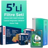 Bosch Citroen C-Elysee 1.5 Dizel Castrol Motor Yağlı 2018-2023 5'li Filtre Bakım Seti