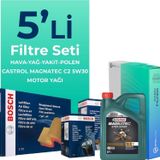 Bosch Citroen C5 1.6 Dizel Castrol Motor Yağlı 2009-2015 5'li Filtre Bakım Seti