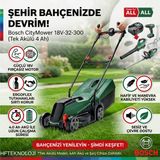Bosch Citymower 18V-32-300 Tek Akülü 4 Ah Çim Biçme Makinesi + Iş Gözlüğü Veiş Eldiveni Hediye