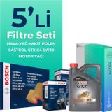 Bosch Dacia Duster 1.5 Blue DCI Dizel Castrol Motor Yağlı 2018-2022 5'li Filtre Bakım Seti