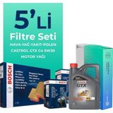Bosch Dacia Duster 1.5 Dizel Castrol Motor Yağlı 2013-2018 5'li Filtre Bakım Seti