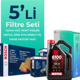 Bosch Dacia Duster 1.5 Dizel Motul Motor Yağlı 2013-2018 5'li Filtre Bakım Seti