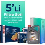 Bosch Dacia Lodgy 1.5 Dizel Castrol Motor Yağlı 2012-2020 5'li Filtre Bakım Seti