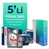 Bosch Dacia Sandero 1.5 Blue DCI Dizel Castrol Motor Yağlı 2018-2021 5'li Filtre Bakım Seti