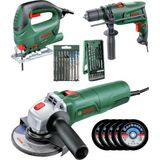 Bosch Darbeli Matkap , Avuç Taşlama ve Dekupaj Testere Tam Takım Üçlü Makine Set ve 30 Parça Uç - Aksesuar Seti.