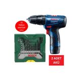 Bosch Darbeli Matkap Çift Akülü Şarjlı Matkap Akülü Vidalama + 15 Parça Matkap Ucu