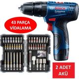 Bosch Darbeli Matkap Çift Akülü Şarjlı Matkap Akülü Vidalama + 43 Parça Profesyonel Vidalama Ucu