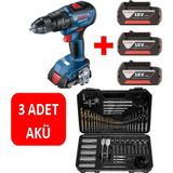 Bosch Darbeli Matkap Kömürsüz Şarjlı Matkap Akülü Vidalama (3 Adet 2 Ah Akü) + 103 Parça Aksesuar