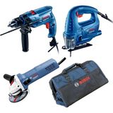 Bosch Darbeli Matkap Seti 600 W GSB 550, GWS 750, GST 700+TOOLBAG+CARTON Anahtarlı Mandren ve Taşıma Çantası