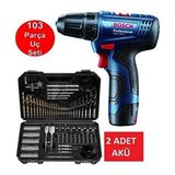 Bosch Darbesiz Çift Akülü Şarjlı Matkap 103 Parça Uç Seti ile Mavi Renkli Güçlü Vidalama