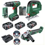Bosch Easyımpact 18V-40 Akülü Vidalama, Easysaw 18V Şarjlı Dekupaj Testeresi ve Universalgrind 18V-75 115 mm Taşlama Üçlü Set