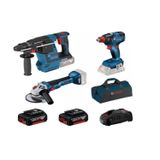 Bosch GBH 18V-26 Akülü Kırıcı Delici + Bosch GDX 18V-200 Akülü Darbeli Somun Sıkma + Bosch GWS 18V-10 Akülü Avuç Taşlama