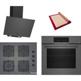 Bosch Grey 3 Lü Ankastre Set 625 ( HBJ559EH6T - POP6C9P31O - DWK64PJ70T ) - 3D Fry Tepsili - Pişirme Matı ile