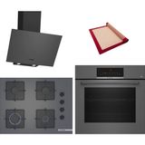 Bosch Grey 3 Lü Ankastre Set 626 ( HBJ559EH6T - POP7C9P31O - DWK64PJ70T ) - 3D Fry Tepsili - 67CM Ocak - Pişirme Matı ile