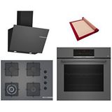 Bosch Grey 3 Lü Ankastre Set 627 ( Hbj559eh6t - Poh7c9p31o - Dwk66pj70t ) - 3d Fry Tepsili - 67cm Wok Ocak - Pişirme Matı Ile Gri